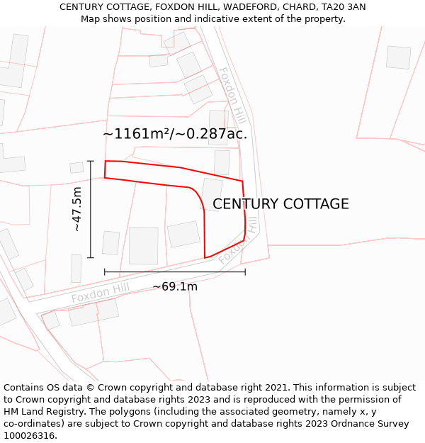 CENTURY COTTAGE, FOXDON HILL, WADEFORD, CHARD, TA20 3AN: Plot and title map