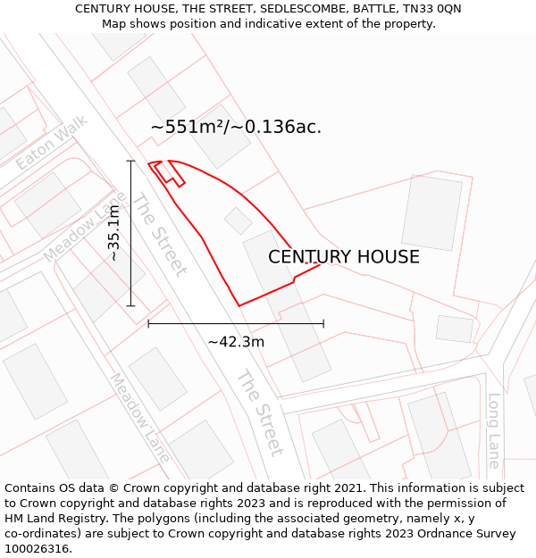 CENTURY HOUSE, THE STREET, SEDLESCOMBE, BATTLE, TN33 0QN: Plot and title map