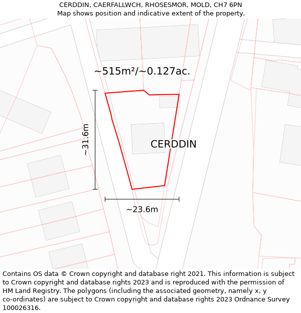 CERDDIN, CAERFALLWCH, RHOSESMOR, MOLD, CH7 6PN: Plot and title map