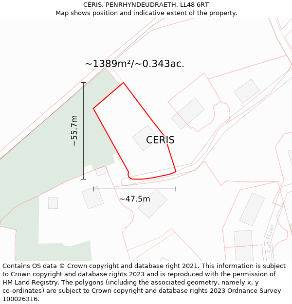 CERIS, PENRHYNDEUDRAETH, LL48 6RT: Plot and title map