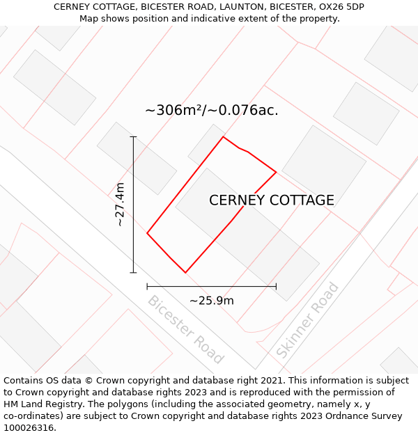 CERNEY COTTAGE, BICESTER ROAD, LAUNTON, BICESTER, OX26 5DP: Plot and title map