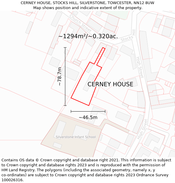 CERNEY HOUSE, STOCKS HILL, SILVERSTONE, TOWCESTER, NN12 8UW: Plot and title map