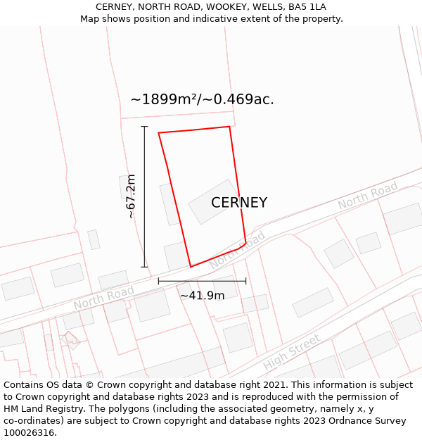 CERNEY, NORTH ROAD, WOOKEY, WELLS, BA5 1LA: Plot and title map