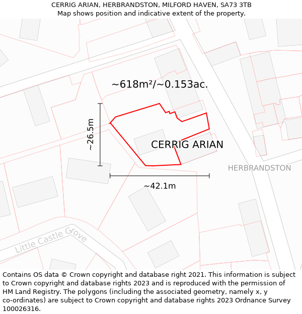 CERRIG ARIAN, HERBRANDSTON, MILFORD HAVEN, SA73 3TB: Plot and title map