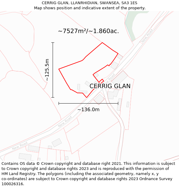 CERRIG GLAN, LLANRHIDIAN, SWANSEA, SA3 1ES: Plot and title map