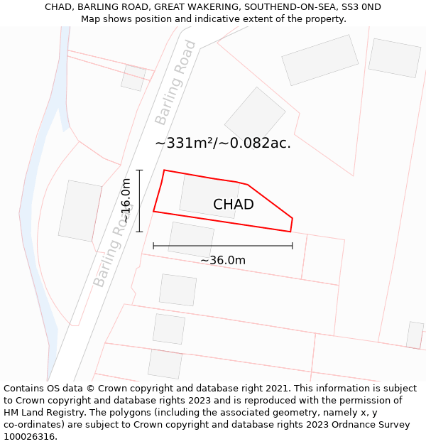 CHAD, BARLING ROAD, GREAT WAKERING, SOUTHEND-ON-SEA, SS3 0ND: Plot and title map