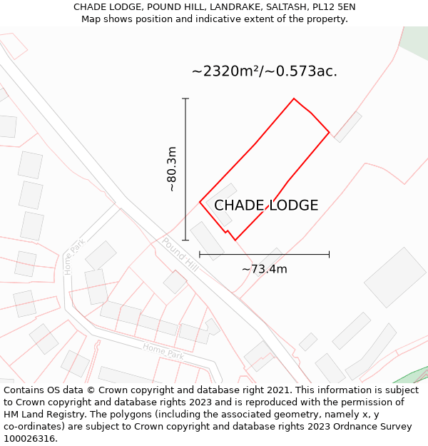 CHADE LODGE, POUND HILL, LANDRAKE, SALTASH, PL12 5EN: Plot and title map