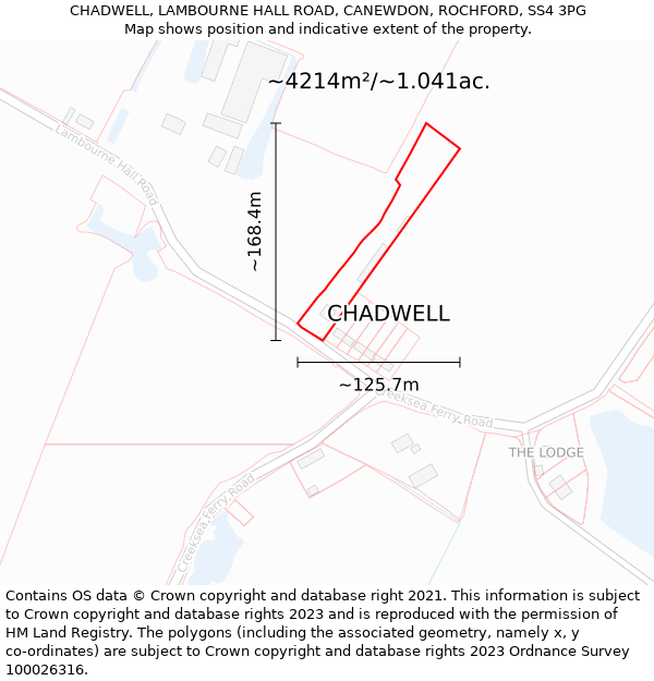 CHADWELL, LAMBOURNE HALL ROAD, CANEWDON, ROCHFORD, SS4 3PG: Plot and title map