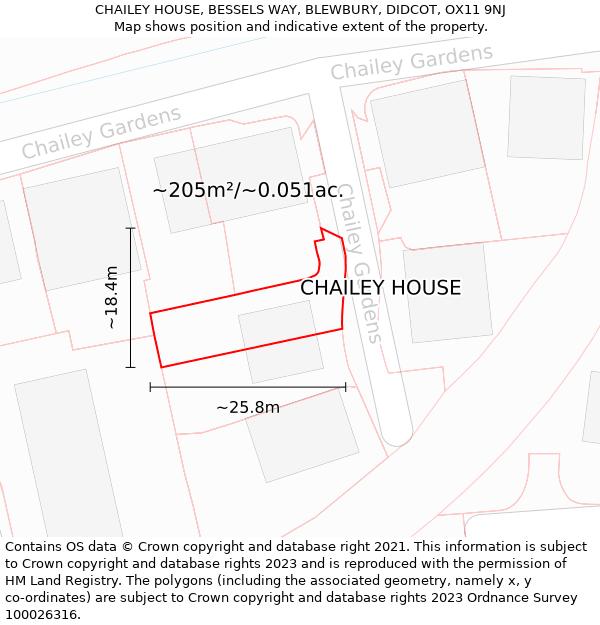 CHAILEY HOUSE, BESSELS WAY, BLEWBURY, DIDCOT, OX11 9NJ: Plot and title map