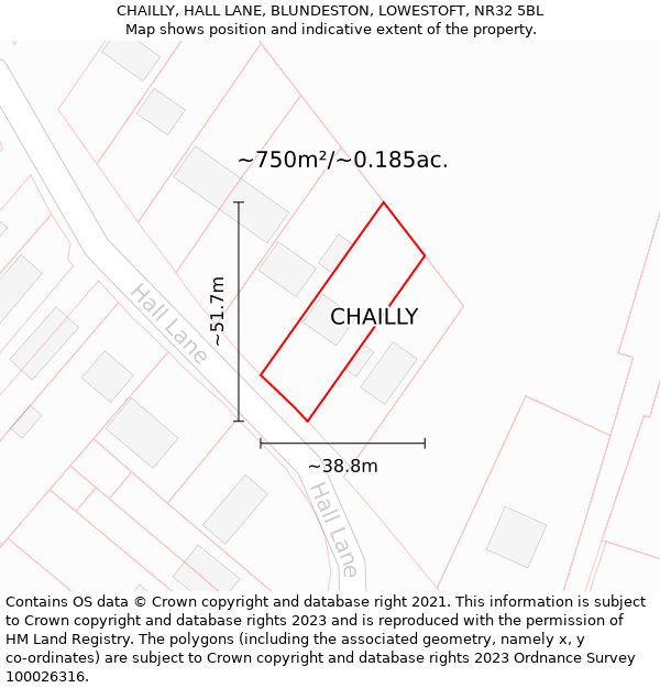CHAILLY, HALL LANE, BLUNDESTON, LOWESTOFT, NR32 5BL: Plot and title map