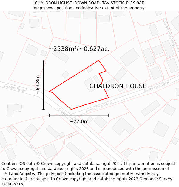 CHALDRON HOUSE, DOWN ROAD, TAVISTOCK, PL19 9AE: Plot and title map