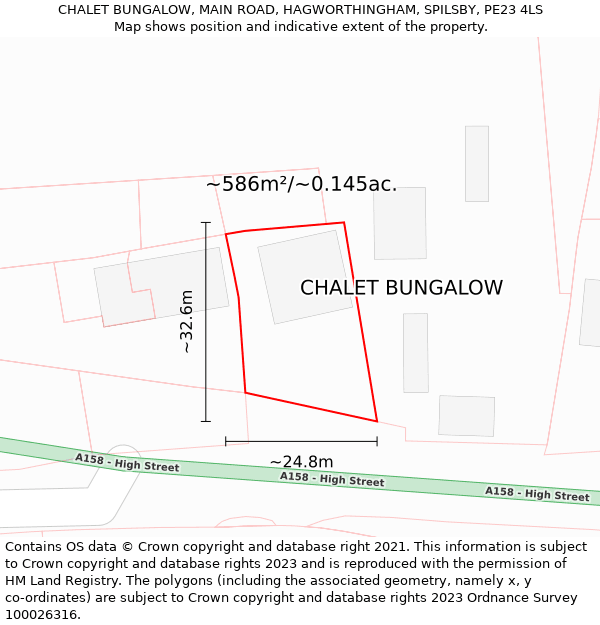 CHALET BUNGALOW, MAIN ROAD, HAGWORTHINGHAM, SPILSBY, PE23 4LS: Plot and title map
