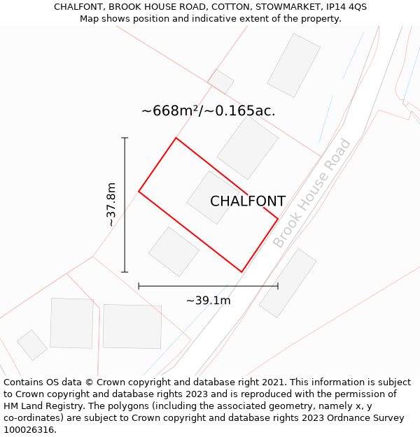CHALFONT, BROOK HOUSE ROAD, COTTON, STOWMARKET, IP14 4QS: Plot and title map
