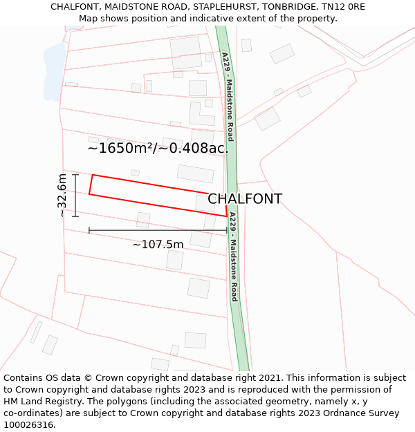 CHALFONT, MAIDSTONE ROAD, STAPLEHURST, TONBRIDGE, TN12 0RE: Plot and title map