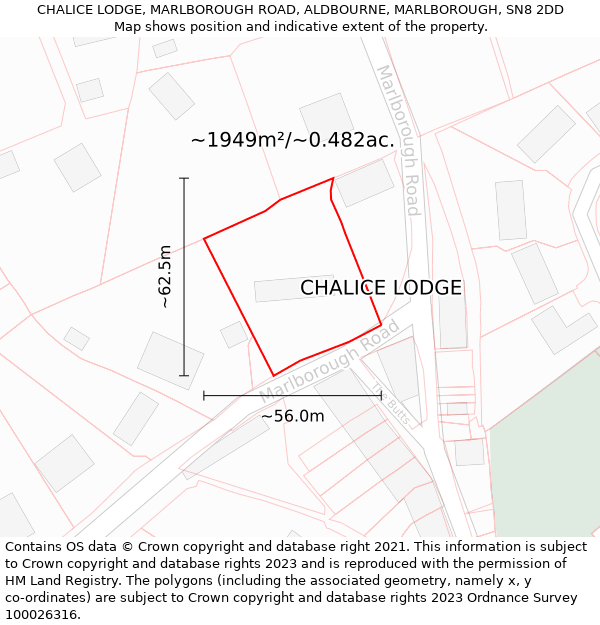 CHALICE LODGE, MARLBOROUGH ROAD, ALDBOURNE, MARLBOROUGH, SN8 2DD: Plot and title map