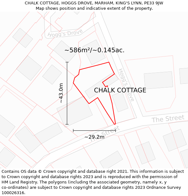 CHALK COTTAGE, HOGGS DROVE, MARHAM, KING'S LYNN, PE33 9JW: Plot and title map