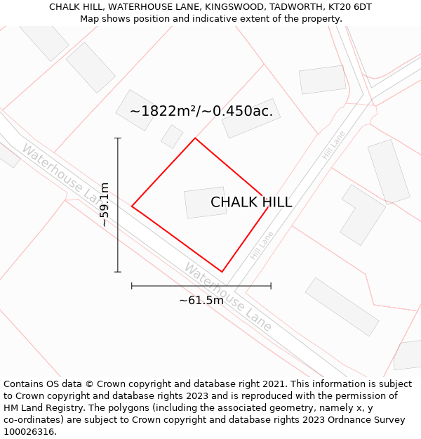 CHALK HILL, WATERHOUSE LANE, KINGSWOOD, TADWORTH, KT20 6DT: Plot and title map