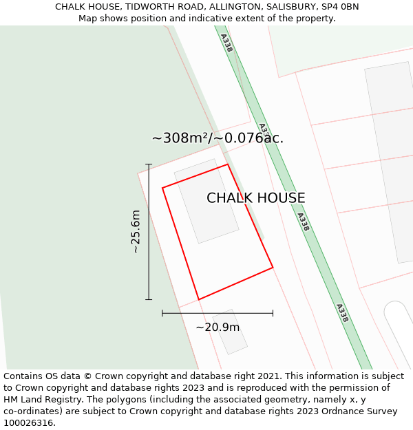 CHALK HOUSE, TIDWORTH ROAD, ALLINGTON, SALISBURY, SP4 0BN: Plot and title map