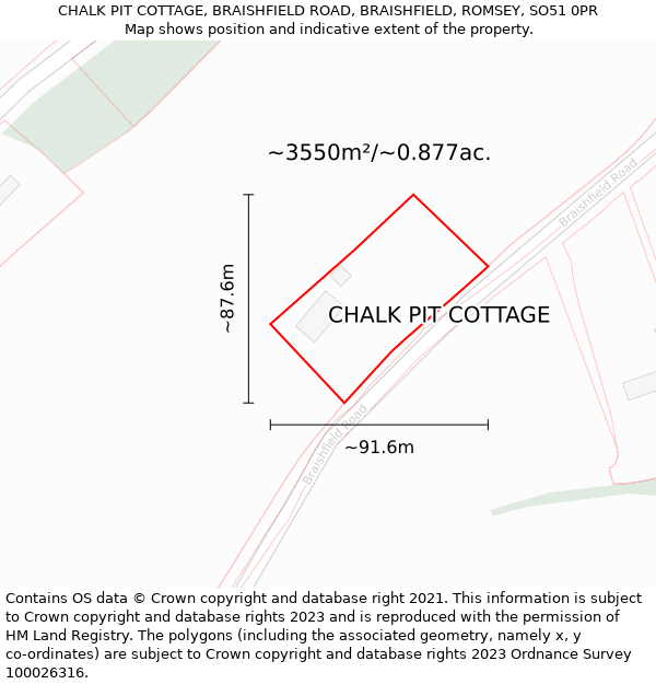 CHALK PIT COTTAGE, BRAISHFIELD ROAD, BRAISHFIELD, ROMSEY, SO51 0PR: Plot and title map