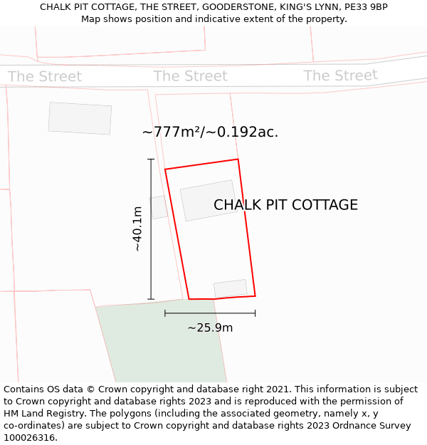 CHALK PIT COTTAGE, THE STREET, GOODERSTONE, KING'S LYNN, PE33 9BP: Plot and title map