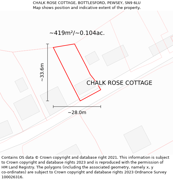 CHALK ROSE COTTAGE, BOTTLESFORD, PEWSEY, SN9 6LU: Plot and title map