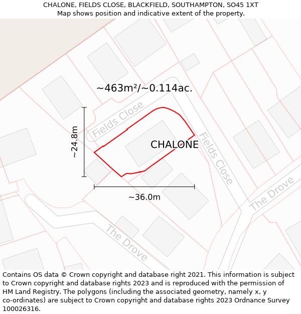 CHALONE, FIELDS CLOSE, BLACKFIELD, SOUTHAMPTON, SO45 1XT: Plot and title map