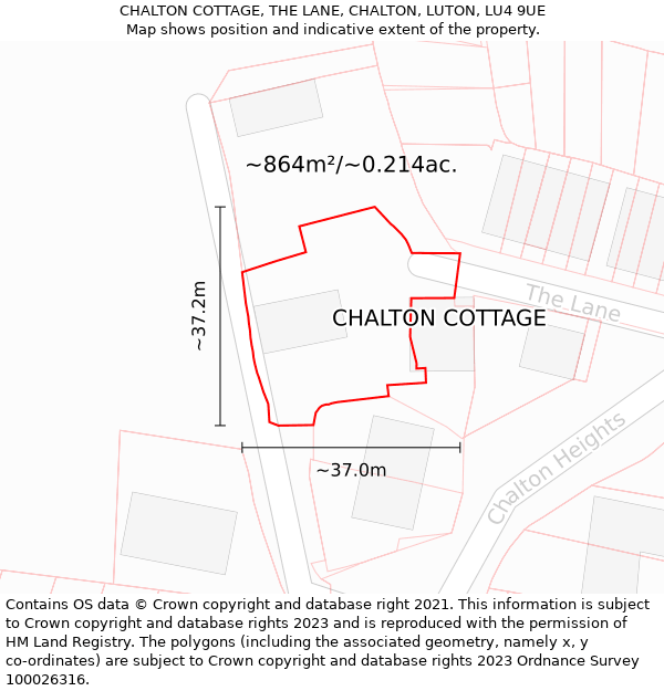 CHALTON COTTAGE, THE LANE, CHALTON, LUTON, LU4 9UE: Plot and title map