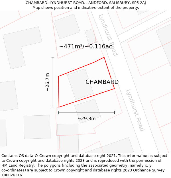 CHAMBARD, LYNDHURST ROAD, LANDFORD, SALISBURY, SP5 2AJ: Plot and title map