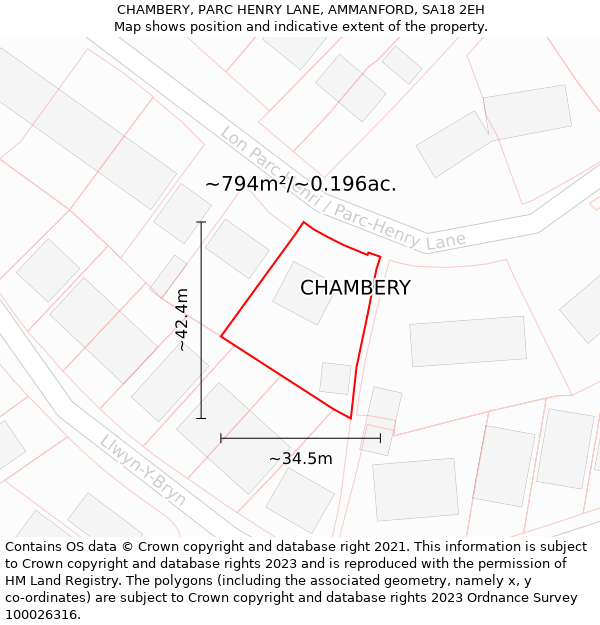 CHAMBERY, PARC HENRY LANE, AMMANFORD, SA18 2EH: Plot and title map