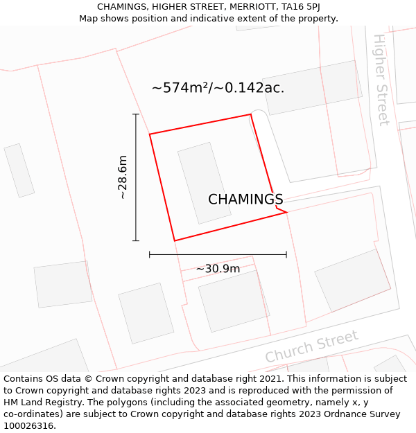 CHAMINGS, HIGHER STREET, MERRIOTT, TA16 5PJ: Plot and title map