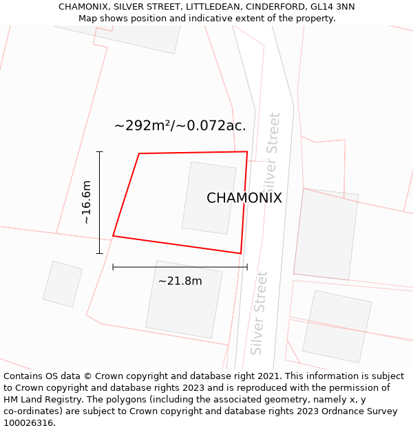 CHAMONIX, SILVER STREET, LITTLEDEAN, CINDERFORD, GL14 3NN: Plot and title map