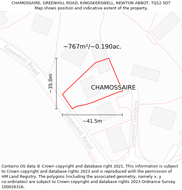 CHAMOSSAIRE, GREENHILL ROAD, KINGSKERSWELL, NEWTON ABBOT, TQ12 5DT: Plot and title map