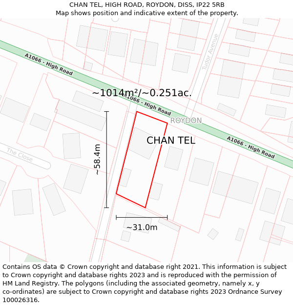 CHAN TEL, HIGH ROAD, ROYDON, DISS, IP22 5RB: Plot and title map