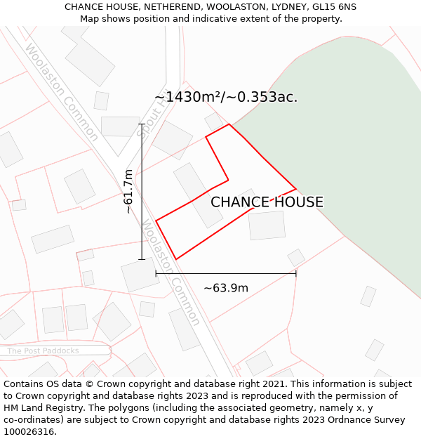 CHANCE HOUSE, NETHEREND, WOOLASTON, LYDNEY, GL15 6NS: Plot and title map