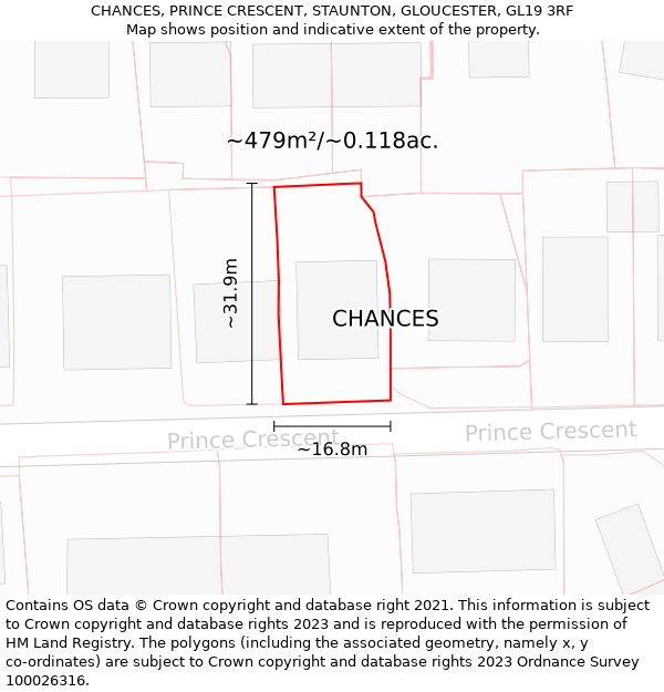 CHANCES, PRINCE CRESCENT, STAUNTON, GLOUCESTER, GL19 3RF: Plot and title map