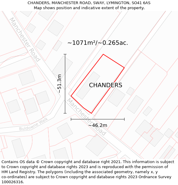 CHANDERS, MANCHESTER ROAD, SWAY, LYMINGTON, SO41 6AS: Plot and title map