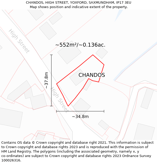 CHANDOS, HIGH STREET, YOXFORD, SAXMUNDHAM, IP17 3EU: Plot and title map