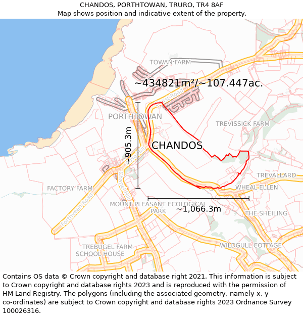 CHANDOS, PORTHTOWAN, TRURO, TR4 8AF: Plot and title map