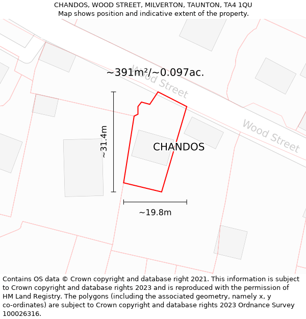 CHANDOS, WOOD STREET, MILVERTON, TAUNTON, TA4 1QU: Plot and title map