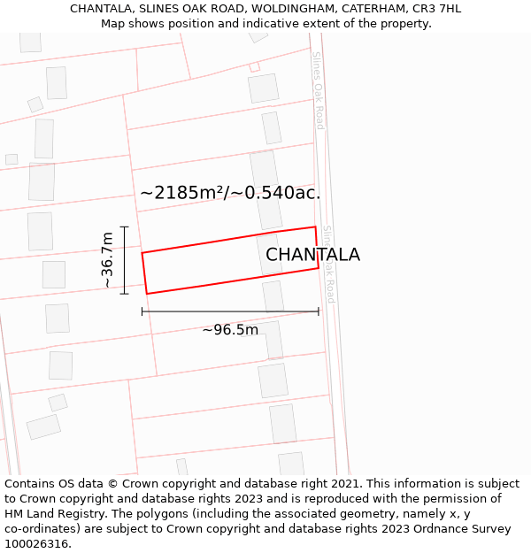 CHANTALA, SLINES OAK ROAD, WOLDINGHAM, CATERHAM, CR3 7HL: Plot and title map