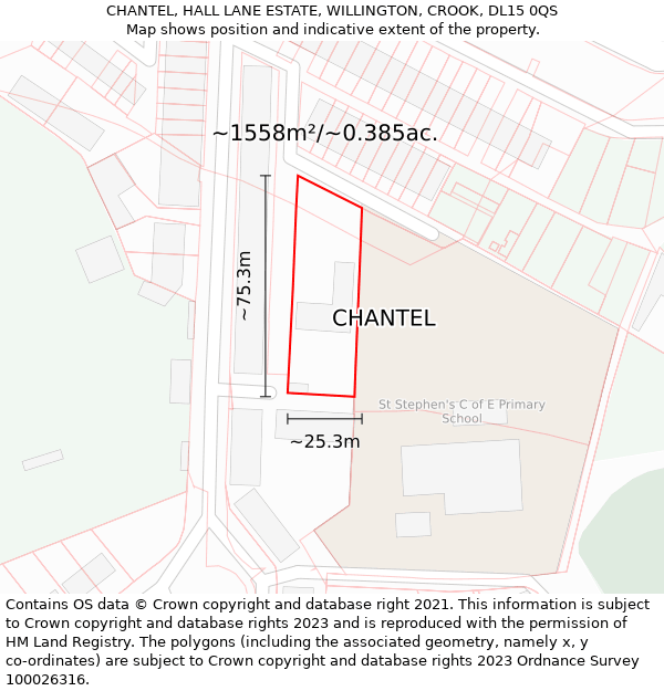 CHANTEL, HALL LANE ESTATE, WILLINGTON, CROOK, DL15 0QS: Plot and title map