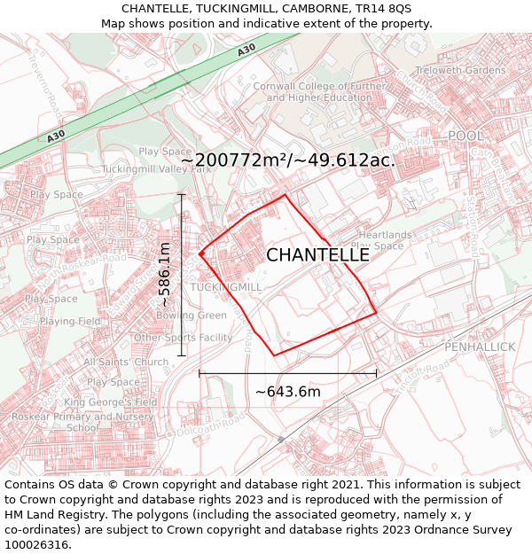 CHANTELLE, TUCKINGMILL, CAMBORNE, TR14 8QS: Plot and title map