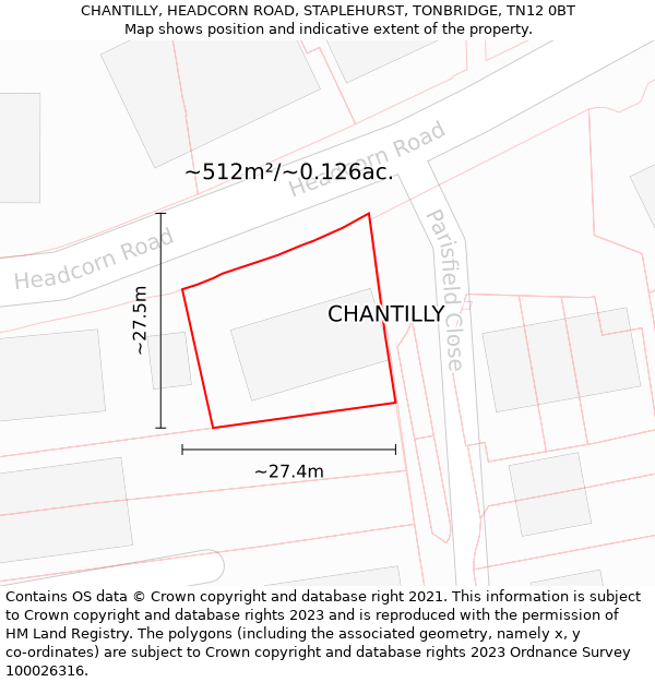 CHANTILLY, HEADCORN ROAD, STAPLEHURST, TONBRIDGE, TN12 0BT: Plot and title map