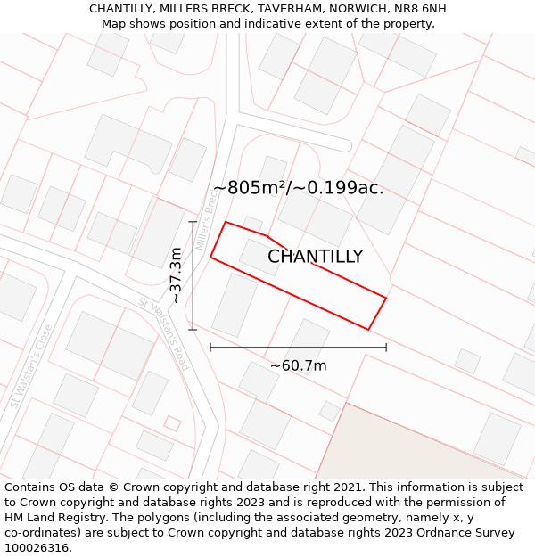 CHANTILLY, MILLERS BRECK, TAVERHAM, NORWICH, NR8 6NH: Plot and title map