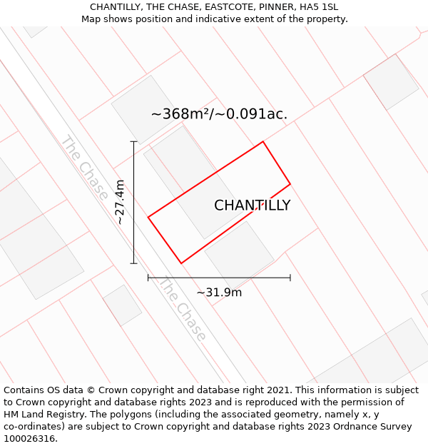 CHANTILLY, THE CHASE, EASTCOTE, PINNER, HA5 1SL: Plot and title map