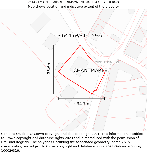 CHANTMARLE, MIDDLE DIMSON, GUNNISLAKE, PL18 9NG: Plot and title map