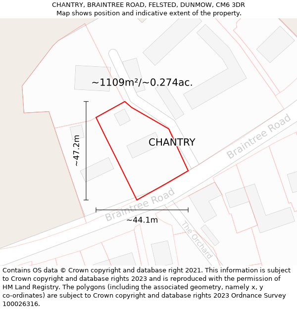 CHANTRY, BRAINTREE ROAD, FELSTED, DUNMOW, CM6 3DR: Plot and title map