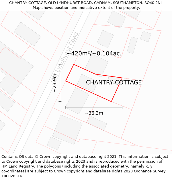 CHANTRY COTTAGE, OLD LYNDHURST ROAD, CADNAM, SOUTHAMPTON, SO40 2NL: Plot and title map