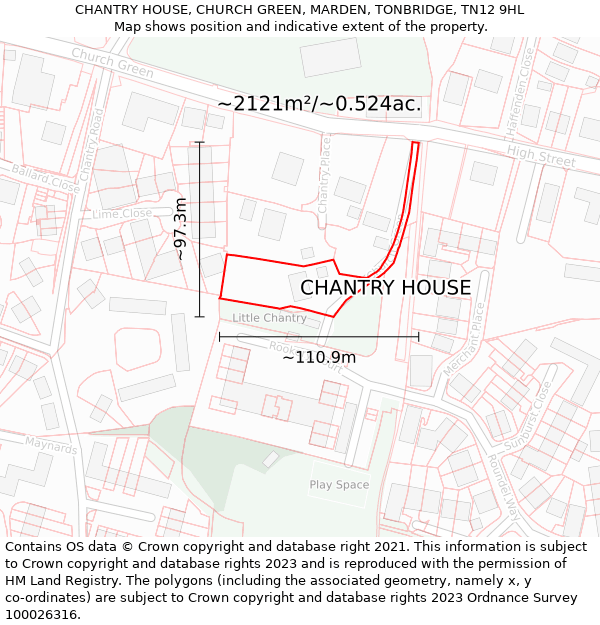 CHANTRY HOUSE, CHURCH GREEN, MARDEN, TONBRIDGE, TN12 9HL: Plot and title map