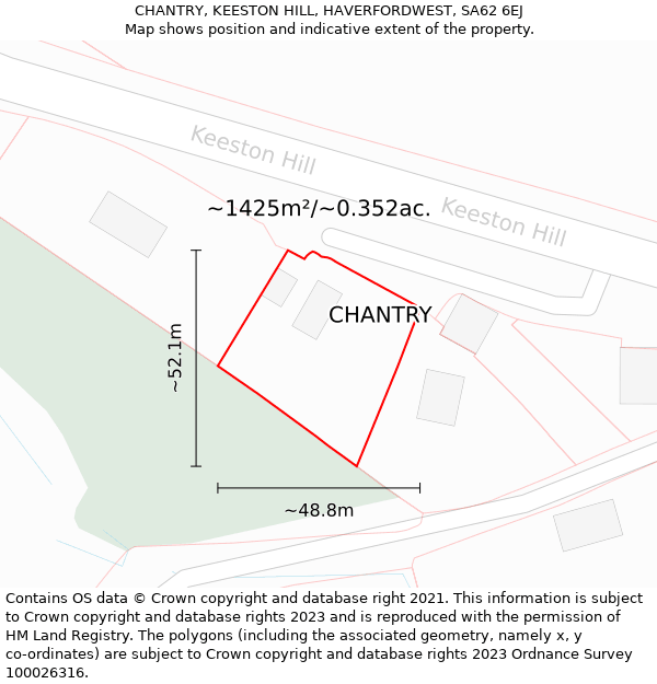 CHANTRY, KEESTON HILL, HAVERFORDWEST, SA62 6EJ: Plot and title map